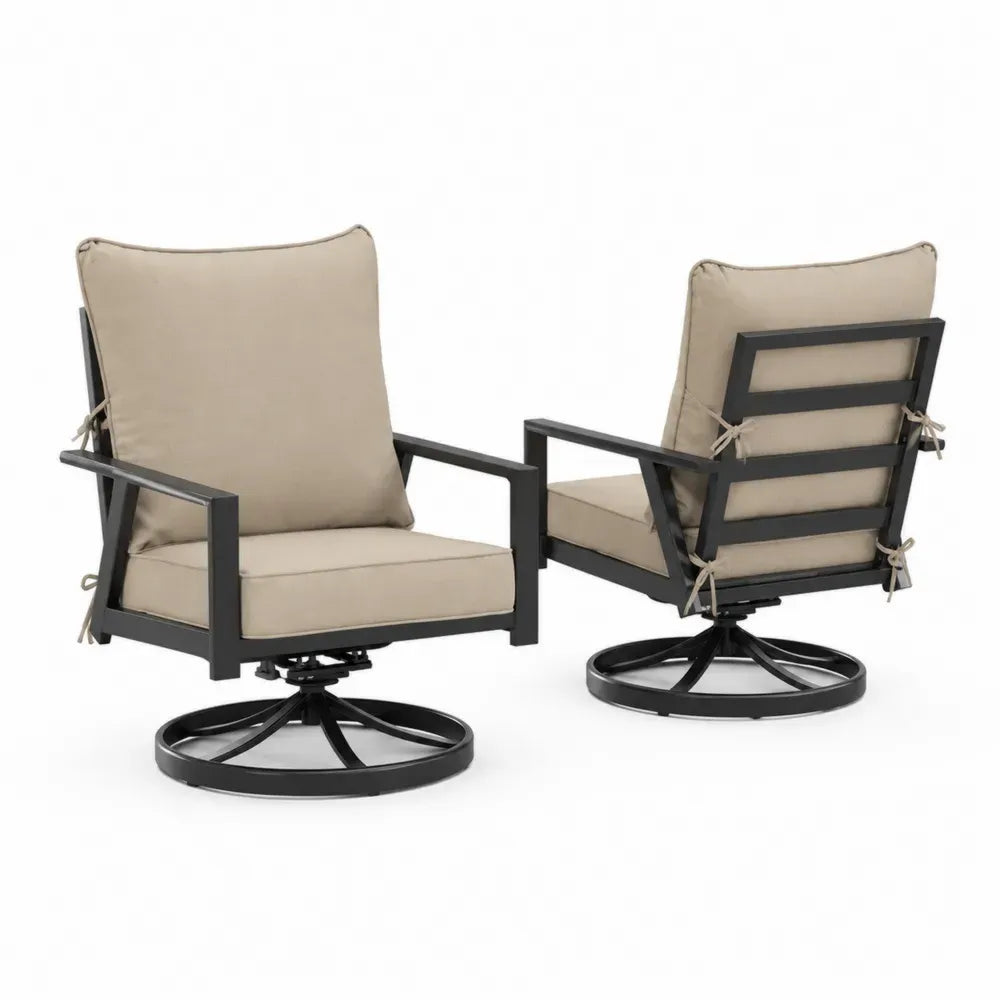 Gartenstuhl 2er Set drehbar mit Armlehnen 76 x 82 x 92 cm pulverbeschichteter Stahl Polyester Beige Schwarz