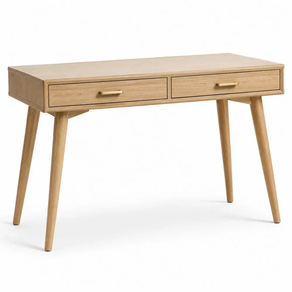 Schreibtisch mit 2 Schubladen 110 x 55 x 76 cm MDF Eichenfurnier rechteckig natur gold