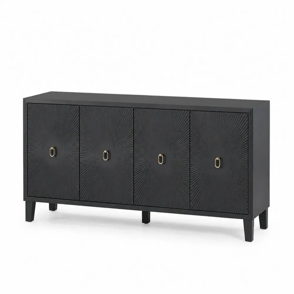 Aufbewahrungsschrank Sideboard mit 4 Türen 160 x 40 x 80 cm Spanplatte MDF rechteckig schwarz messingfarben