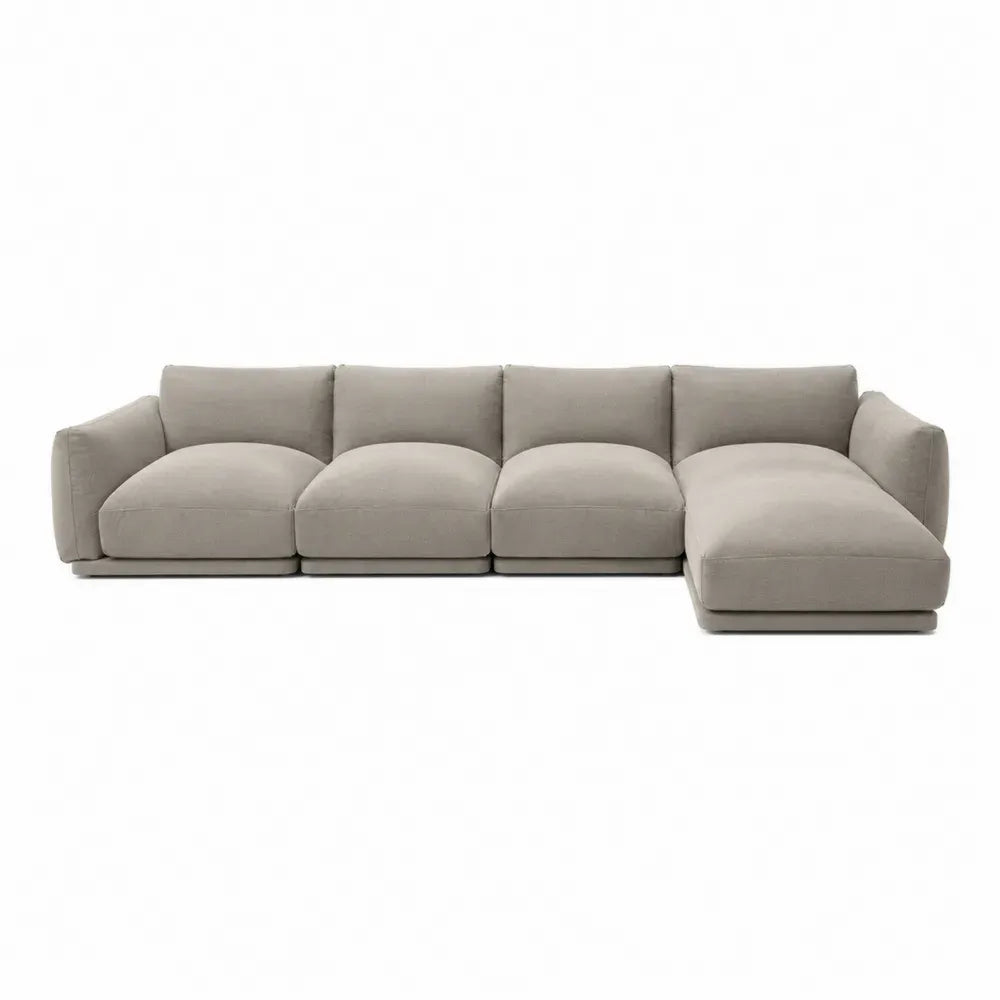 Ecksofa 4-Sitzer Modulsofa mit Ottomane rechts L-Form Polyestergewebe Kiefer-Massivholz Sperrholz Greige Schwarz 330 x 165 x 72 cm