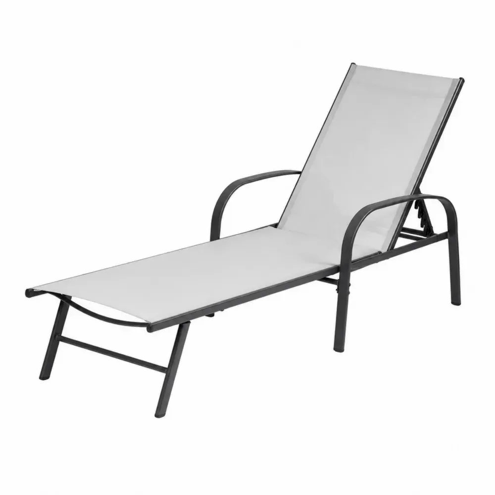 Sonnenliege Gartenliege mit Armlehnen und verstellbarer Rückenlehne Stahlrahmen PVC-beschichtetes Polyestergewebe rechteckig Grau Schwarz 160 x 62 x 92 cm