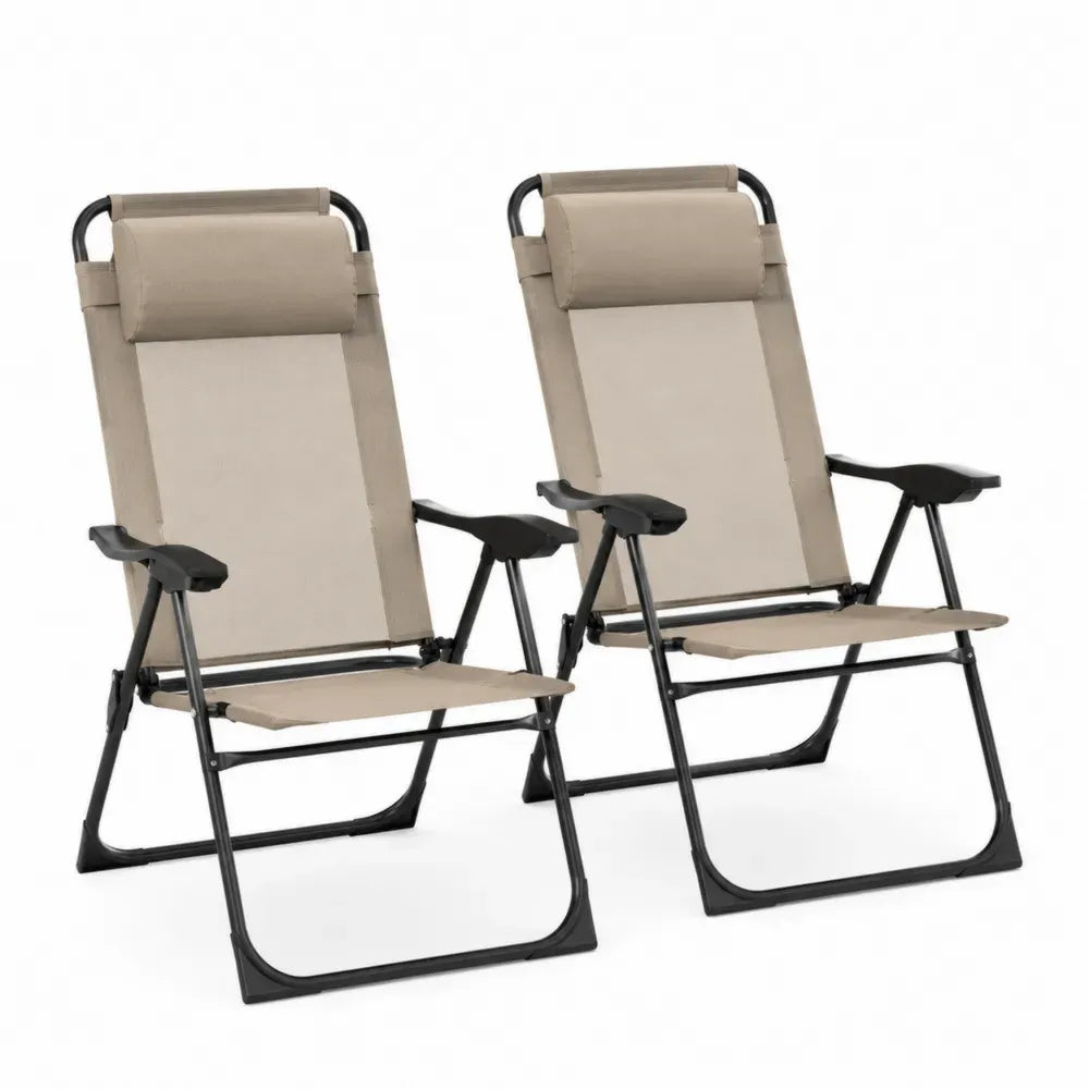 Garten Relaxstuhl 2er Set klappbar verstellbar mit Kopfkissen 150 x 62 x 108 cm pulverbeschichteter Stahl PVC-beschichtetes Polyester Beige Schwarz