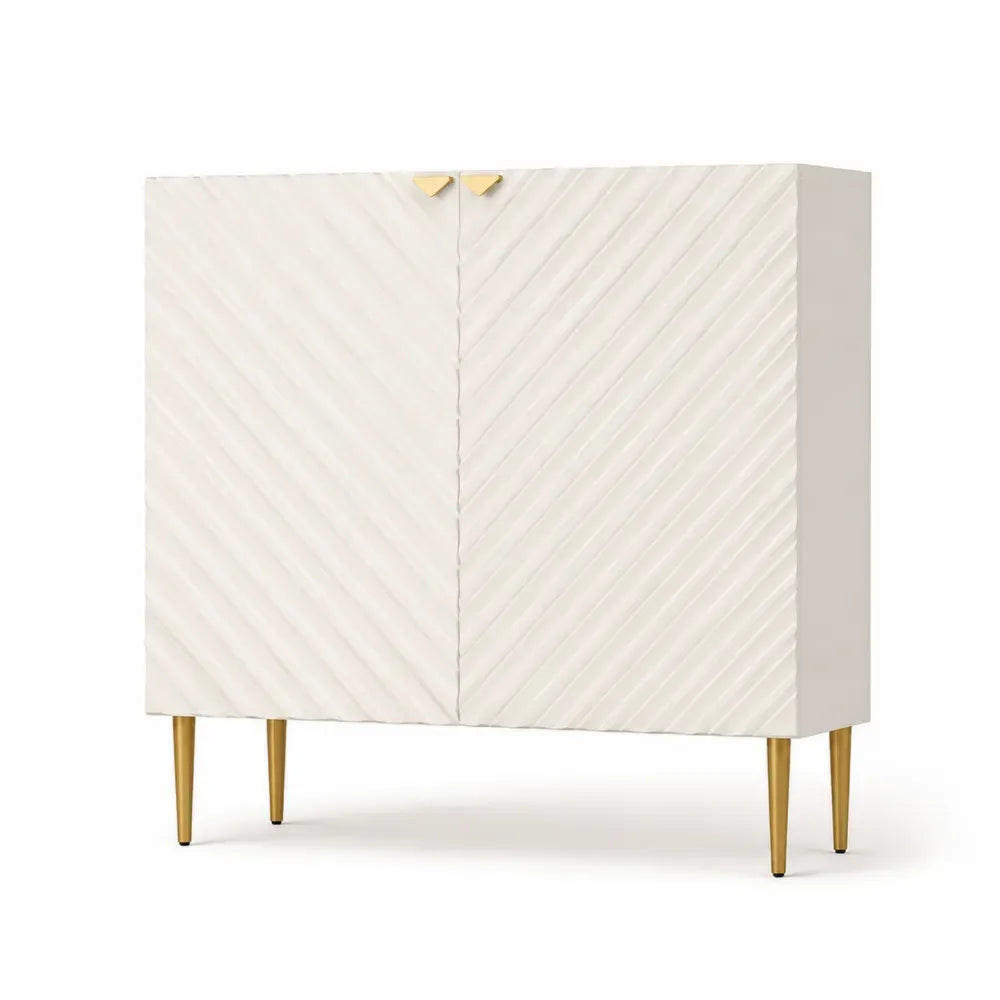 Aufbewahrungsschrank Sideboard mit 2 Türen 100 x 40 x 90 cm Spanplatte MDF rechteckig cremeweiß goldfarben
