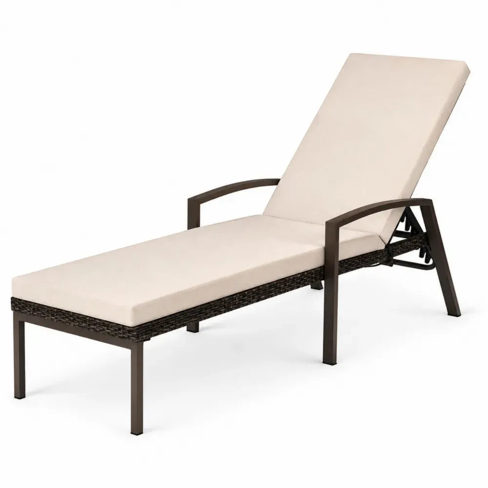 Sonnenliege verstellbar 196 x 68 x 95 cm Stahl PE-Rattan Polyester Beige Dunkelbraun