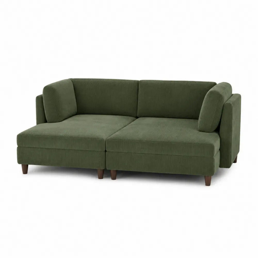2-Sitzer Sofa Modulsofa 190 x 86 x 78 cm Polyester-Cord Kiefernholz Kautschukholz rechteckig olivgrün dunkelbraun
