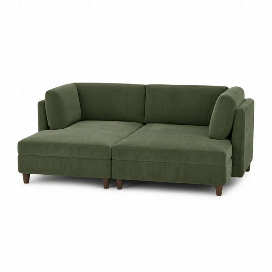 2-Sitzer Sofa Modulsofa 190 x 86 x 78 cm Polyester-Cord Kiefernholz Kautschukholz rechteckig olivgrün dunkelbraun