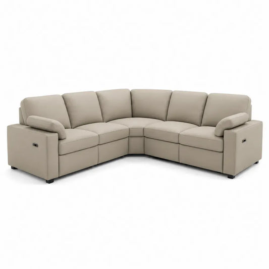 Ecksofa 5-Sitzer mit elektrischer Relaxfunktion L-Form PU-Kunstleder Beige Schwarz 285 x 225 x 94 cm