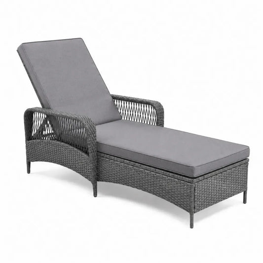 Gartenliege Sonnenliege mit Armlehnen verstellbarer Rückenlehne PE-Rattan Stahlrahmen Polsterauflage Grau Dunkelgrau 198 x 68 x 94 cm