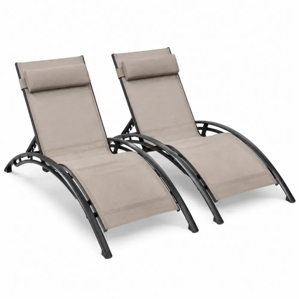 Sonnenliege 2er Set verstellbar mit Kopfkissen 165 x 63 x 88 cm pulverbeschichteter Stahl PVC-beschichtetes Polyester Taupe Schwarz