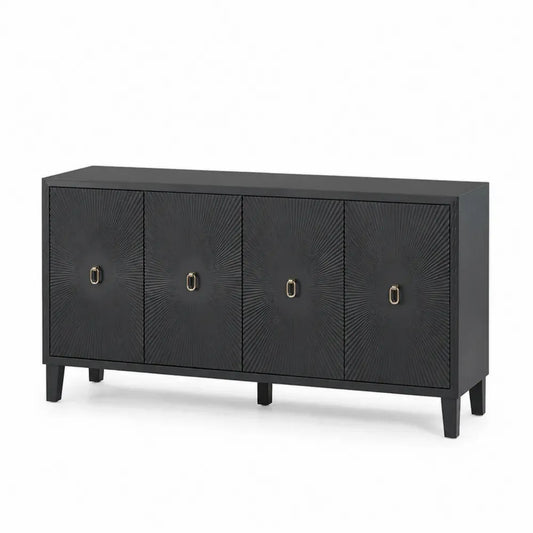 Aufbewahrungsschrank Sideboard mit 4 Türen 160 x 40 x 80 cm Spanplatte MDF rechteckig schwarz messingfarben