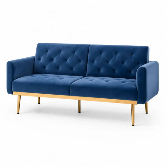 3-Sitzer Sofa mit Armlehnen 183 x 82 x 82 cm Polyester-Samtstoff Stahl rechteckig dunkelblau goldfarben