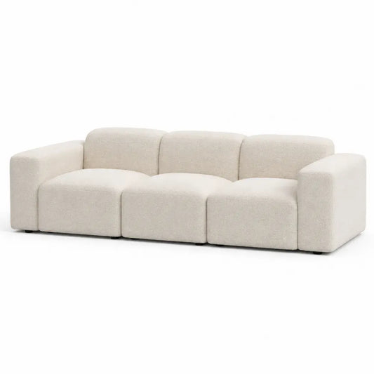 3-Sitzer Sofa mit Armlehnen Polyester-Bouclé Kiefernholz Sperrholz rechteckig Cremeweiß Schwarz 230 x 95 x 70 cm
