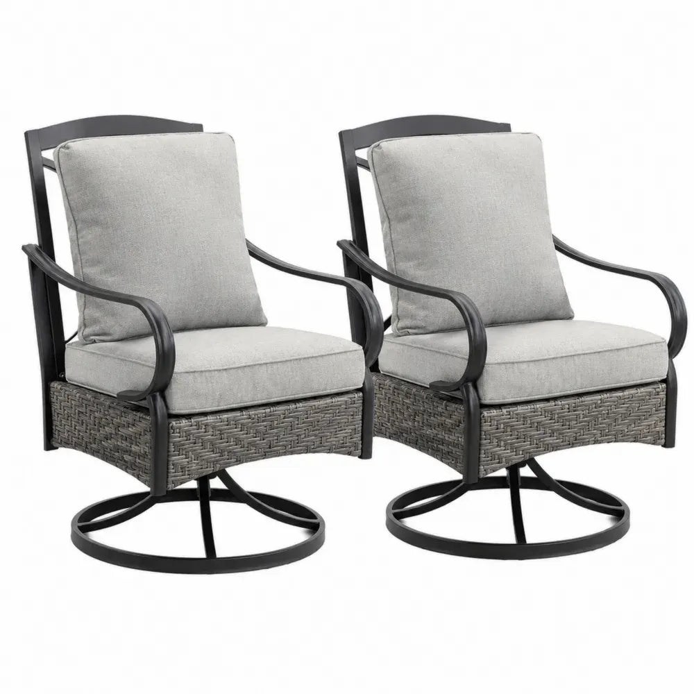 Gartenstuhl 2er Set drehbar mit Armlehnen 68 x 78 x 95 cm pulverbeschichteter Stahl PE-Rattan Polyester Hellgrau Grau Schwarz