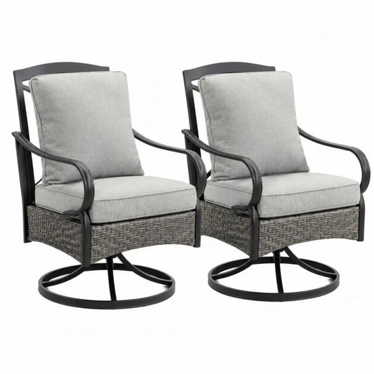 Gartenstuhl 2er Set drehbar mit Armlehnen 68 x 78 x 95 cm pulverbeschichteter Stahl PE-Rattan Polyester Hellgrau Grau Schwarz