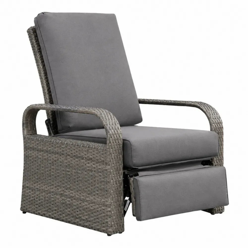 Gartenliegestuhl Relaxstuhl mit verstellbarer Rückenlehne Fußstütze PE-Rattan Polyester Stahl Graubraun Dunkelgrau Schwarz 75 x 88 x 106 cm