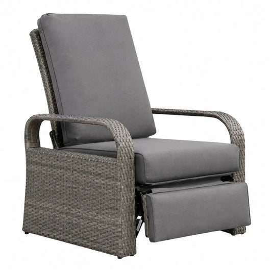 Gartenliegestuhl Relaxstuhl mit verstellbarer Rückenlehne Fußstütze PE-Rattan Polyester Stahl Graubraun Dunkelgrau Schwarz 75 x 88 x 106 cm