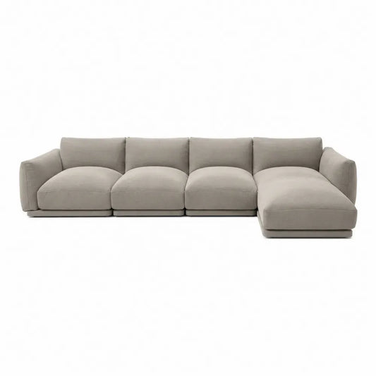 Ecksofa 4-Sitzer Modulsofa mit Ottomane rechts L-Form Polyestergewebe Kiefer-Massivholz Sperrholz Greige Schwarz 330 x 165 x 72 cm