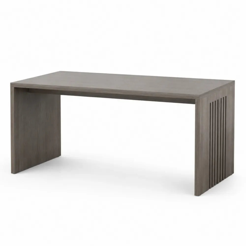 Schreibtisch Bürotisch 180 x 80 x 75 cm Spanplatte Melaminharzbeschichtung rechteckig Grau Holzdekor mit Seitenwangen