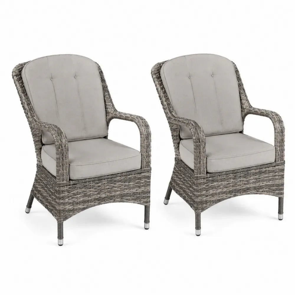 Gartenstuhl 2er Set mit Armlehnen 67 x 76 x 96 cm PE-Rattan Aluminiumrahmen Polyester Grau Beige