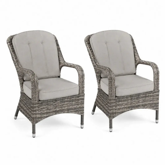 Gartenstuhl 2er Set mit Armlehnen 67 x 76 x 96 cm PE-Rattan Aluminiumrahmen Polyester Grau Beige