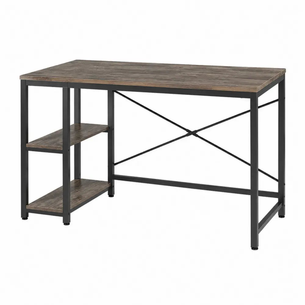 Schreibtisch mit 2 Ablagen 120 x 60 x 75 cm Spanplatte Stahlgestell rechteckig Braun Schwarz