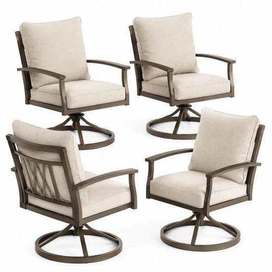 Gartenstuhl 4er Set drehbar mit Armlehnen Rundfuß pulverbeschichteter Stahl Polyesterkissen Beige Bronzebraun Schwarz 64 x 78 x 94 cm