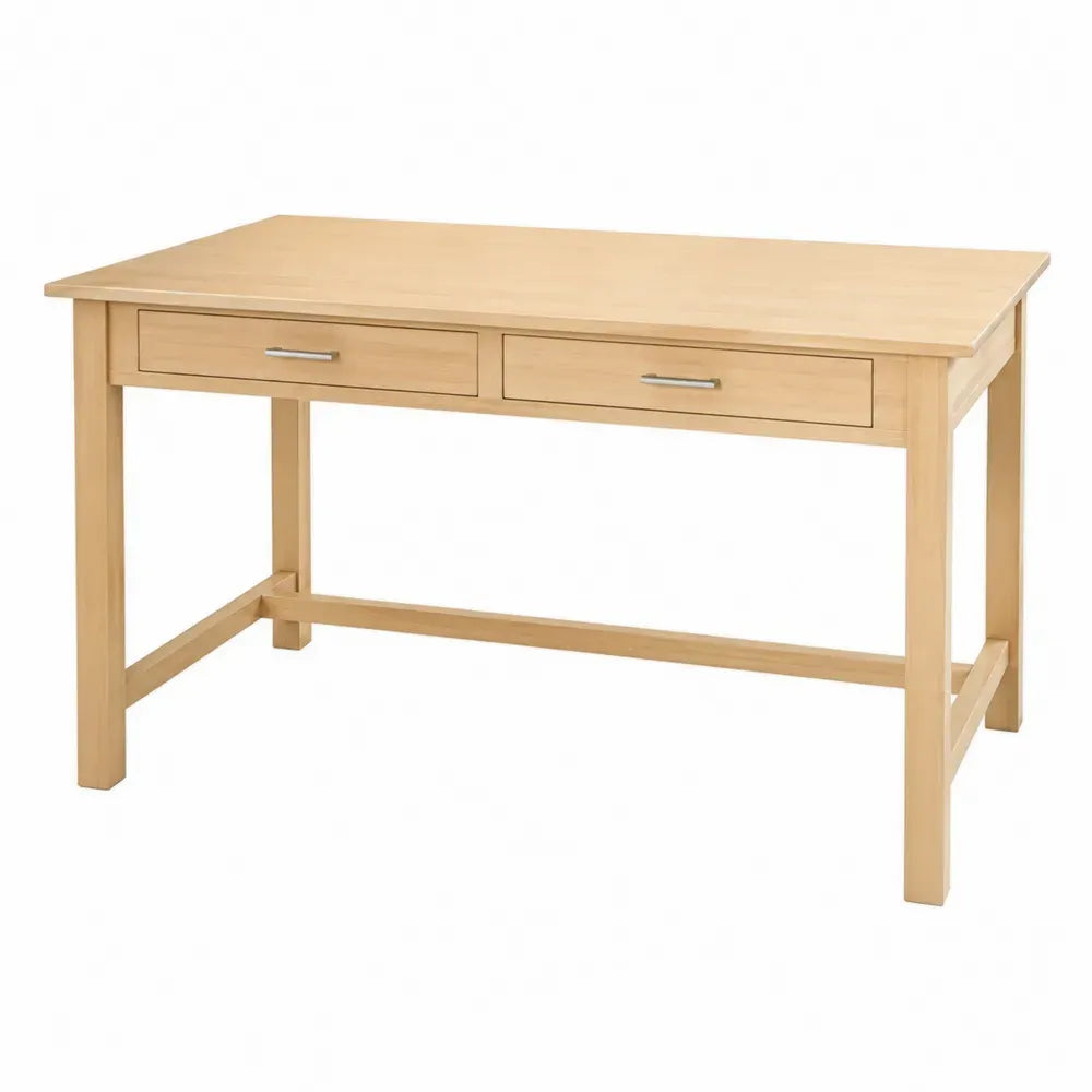 Schreibtisch mit 2 Schubladen 120 x 60 x 75 cm massives Kiefernholz rechteckig natur silberfarben