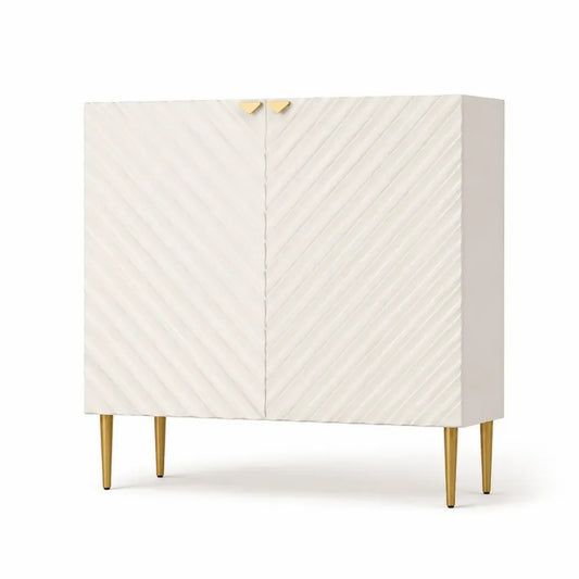 Aufbewahrungsschrank Sideboard mit 2 Türen 100 x 40 x 90 cm Spanplatte MDF rechteckig cremeweiß goldfarben