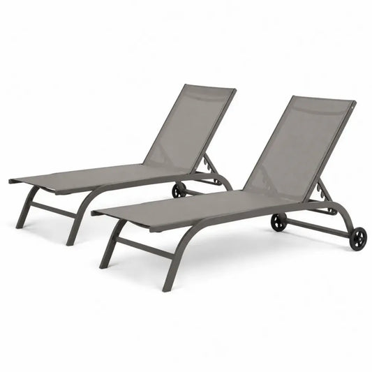 Sonnenliege 2er Set verstellbar mit Rollen 188 x 61 x 89 cm Aluminium PVC-beschichtetes Polyester Taupe Dunkelgrau